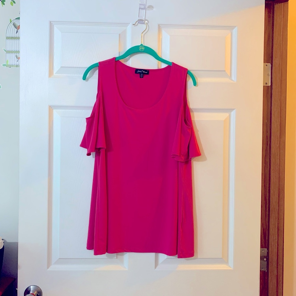 🩷Slinky Brand Hot Pink Cold Shoulder Top